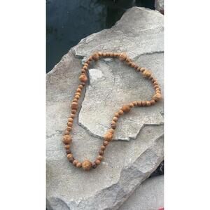 Vintage Hand Carved Olive Wood Bead Necklace No Closure